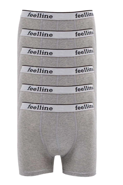 6 Adet Feelline Gri Pamuklu Doğal Likralı Erkek Boxer