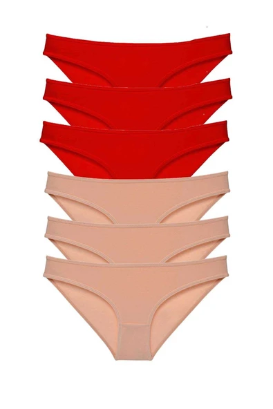 6 Adet Eko Set Likralı Kadın Slip Külot Kırmızı Ten