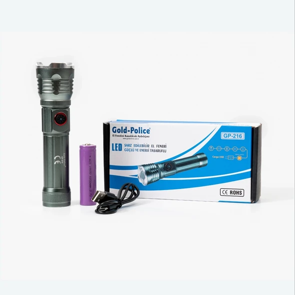 Gold Police Gp-216 Şarjlı El Feneri Güçlü Tg Led 2000 Lümen - Resim 2
