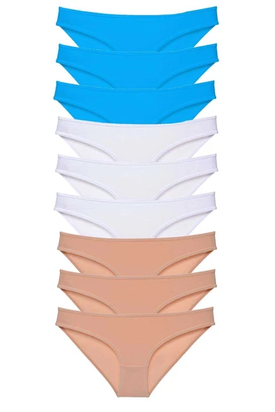 9 Adet Süper Eko Set Likralı Kadın Slip Külot Ten Beyaz Mavi