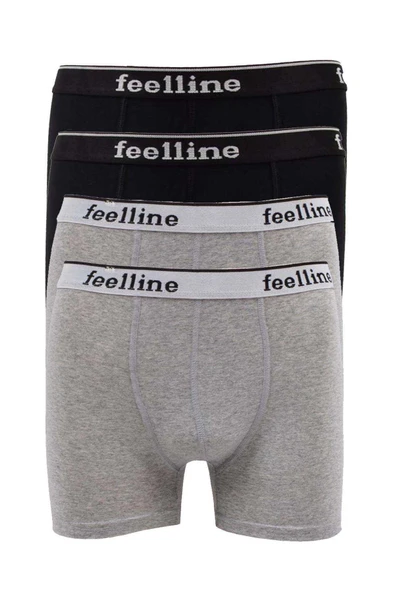 4 Adet Feelline Siyah Ve Gri Pamuklu Doğal Likralı Erkek Boxer