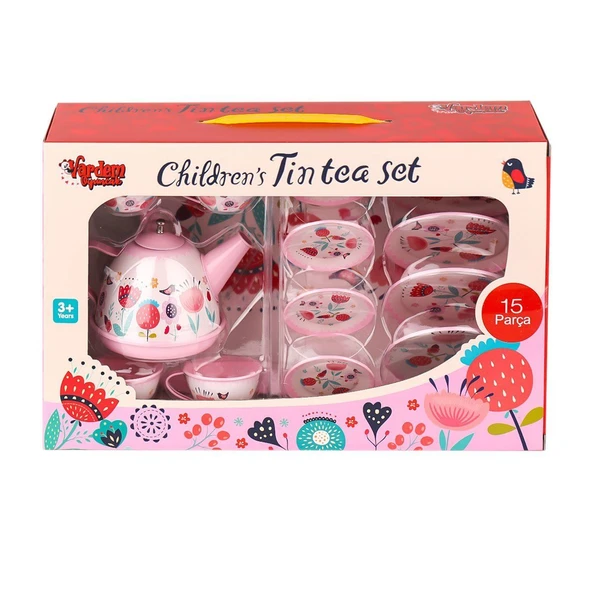 998A-998B Çiçek Desenli Metal Çay Seti 15 Parça - 2