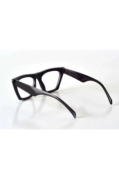 Siyah Çerçeveli Şeffaf Cam Unisex Stil Gözlük - 3