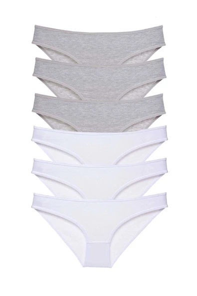 6 Adet Süper Eko Set Likralı Kadın Slip Külot Gri Beyaz ürün görseli