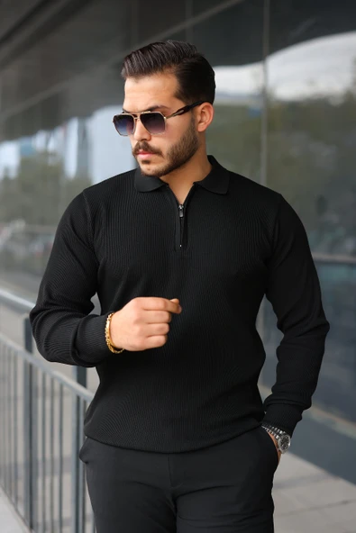 Erkek Selanik örme Yakalı Uzun Kollu Triko - Resim 6