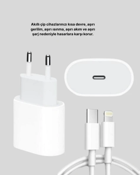 iPhone ve iPad Uyumlu 20W Güvenli USB-C Hızlı Şarj Adaptörü - 3