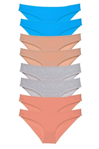 8 Adet Süper Eko Set Likralı Kadın Slip Külot Ten Gri Pudra Mavi ürün görseli