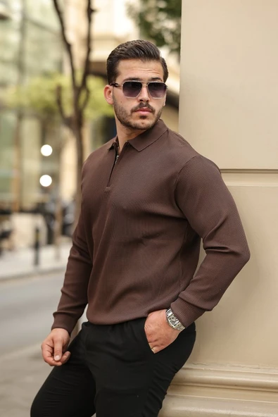 Erkek Selanik örme Yakalı Uzun Kollu Triko - Resim 2