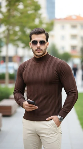 Erkek Yarım Balıkçı Yaka Kabartma Desenli Triko - Resim 5