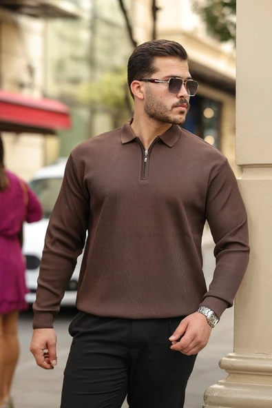 Erkek Selanik örme Yakalı Uzun Kollu Triko ürün görseli 1
