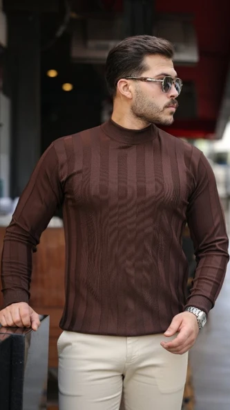 Erkek Yarım Balıkçı Yaka Kabartma Desenli Triko - Resim 2