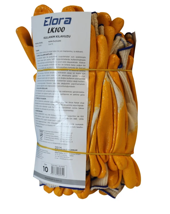 Beybi Elora Nitril Pmk LK100 Örme Beyaz-Sarı 12li Paket