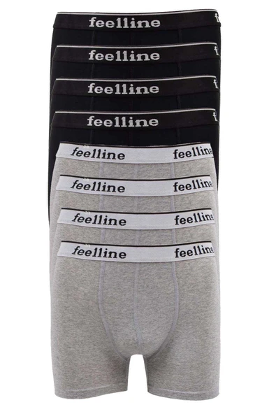 8 Adet Feelline Siyah Ve Gri Pamuklu Doğal Likralı Erkek Boxer