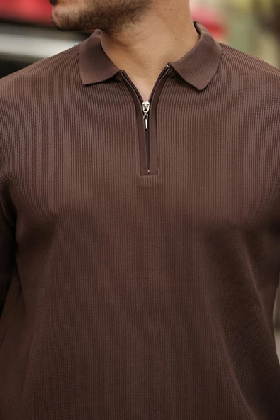 Erkek Selanik örme Yakalı Uzun Kollu Triko - Resim 3