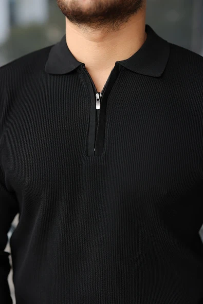 Erkek Selanik örme Yakalı Uzun Kollu Triko - Resim 7