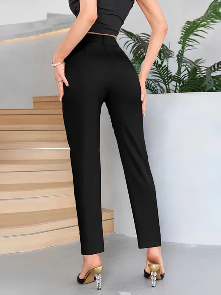 Kadın Yüksek Bel Cepli önden çimalı Dokuma çanta Pantolon - 2