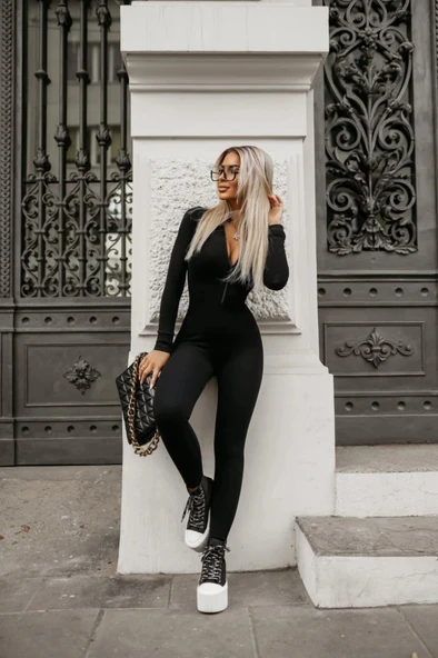 Kadın Uzun Kollu Fermuarlı Kaşkorse Tulum - 2