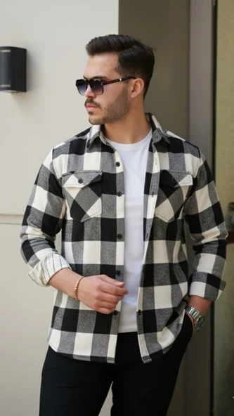 Erkek Uzun Kollu Oduncu Gömlek - Siyah