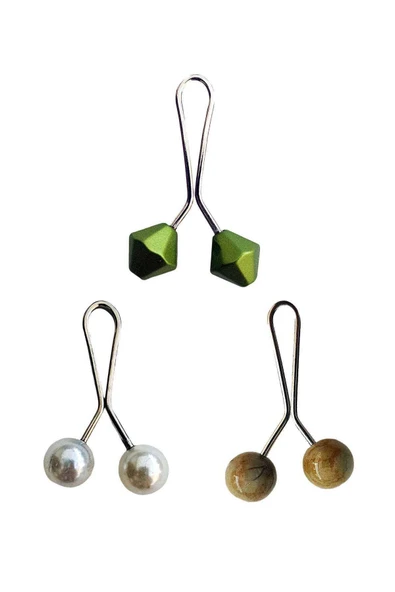 3 Adet Tesettür Eşarp Ve Şal Klipsi İnci Beyaz Hardal Yeşil