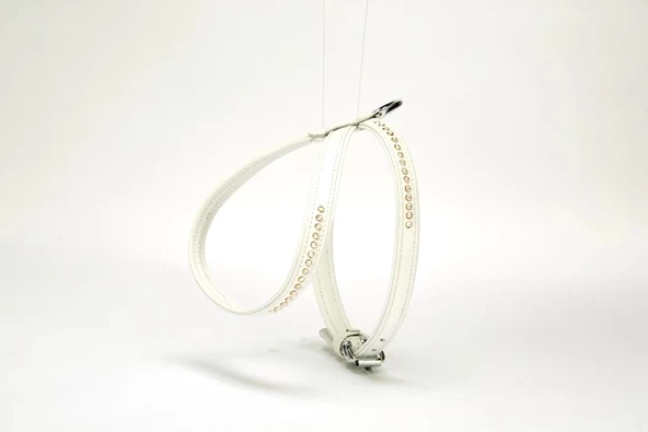 Doggie Flotter Swarovski Taşlı Deri Köpek Göğüs Tasması 1,2 x 21-30 cm Beyaz ürün görseli 1