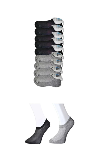 Siyah Ve Gri Erkek Görünmez Çorap 9 Çift