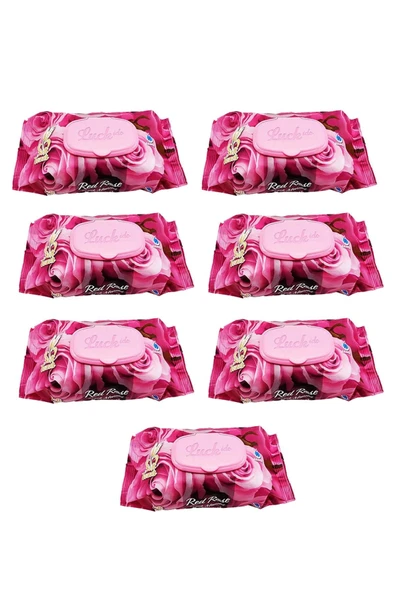 7 Paket Red Rose Islak Havlu Mendil 90 Adet Kapaklı Gül Kokulu - 1
