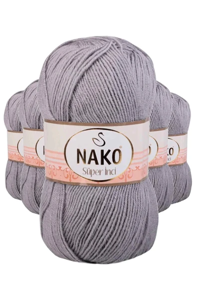 5 Adet Süper İnci El Örgü İpi 100 Gr Gri 11538