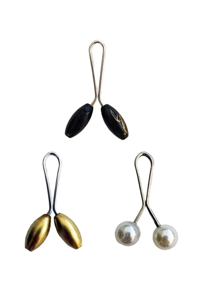 3 Adet Tesettür Eşarp Ve Şal Klipsi Sarı İnci Beyaz Siyah