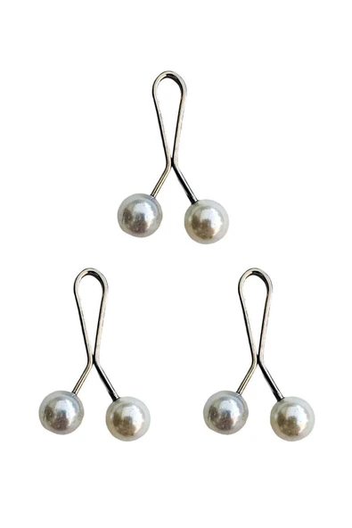 3 Adet Tesettür Eşarp Ve Şal Klipsi İnci Beyaz