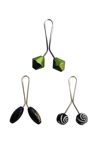 3 Adet Tesettür Eşarp Ve Şal Klipsi Siyah Siyah Desenl Yeşil