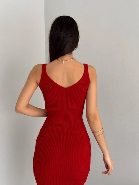 Kadın Delikli Kazak Askılı Elbise Triko Kumaş Ikili Takım - 3