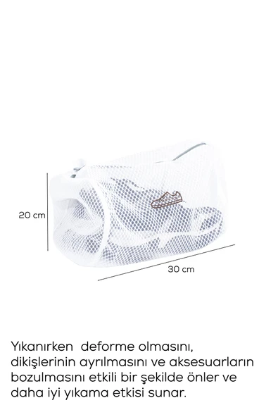 Porsima 3128 Çamaşır Yıkama Filesi Fermuarlı Bölmeli Ayakkabı Yıkama Filesi Deforme Önleyici Torba File Beyaz - 4