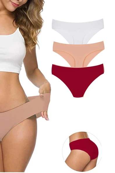 3 Adet Kadın Dikişsiz Lazer Kesim Esnek İz Yapmayan Külot S7