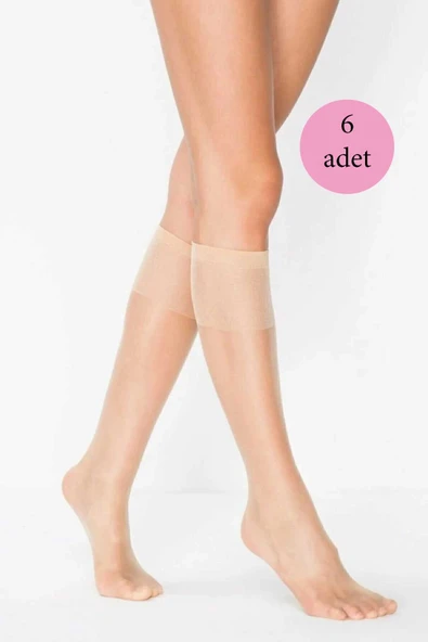 6 Adet Kadın Diz Altı Parlak Fit 15 Denye Çorap Açık Ten ürün görseli