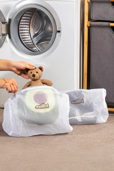 Porsima 3128 Çamaşır Yıkama Filesi Fermuarlı Bölmeli Ayakkabı Yıkama Filesi Deforme Önleyici Torba File Beyaz - 2