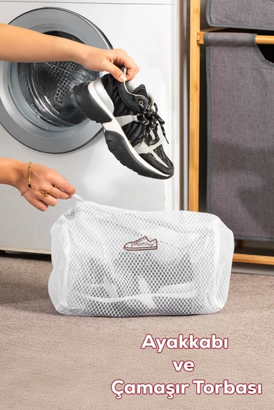 Porsima 3128 Çamaşır Yıkama Filesi Fermuarlı Bölmeli Ayakkabı Yıkama Filesi Deforme Önleyici Torba File Beyaz