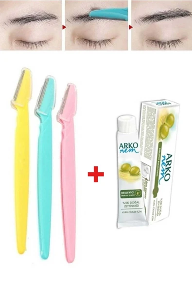 3 Adet Kaş Şekillendirici Ustura Arko Nem Zeytinyağı Kremi 20 Cc