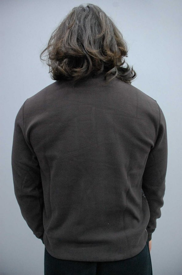 20400 Kahverengi Desenli Sıfır Yaka Jakar Basic Kazak - 2