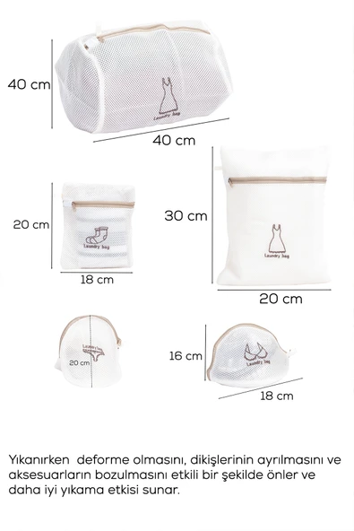 Porsima 3131 5 Parça Çamaşır Yıkama Filesi Fermuarlı Bölmeli Yıkama Filesi Renkli - Resim 6