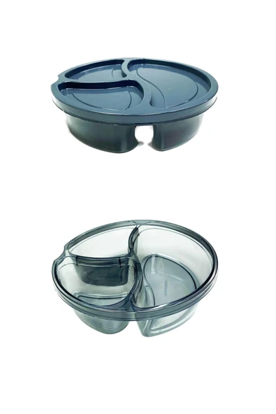 Diyet Saklama Kabı 3 Bölmeli Pratik Yuvarlak Beslenme Kahvaltı Kabı Koyu Gri - 2