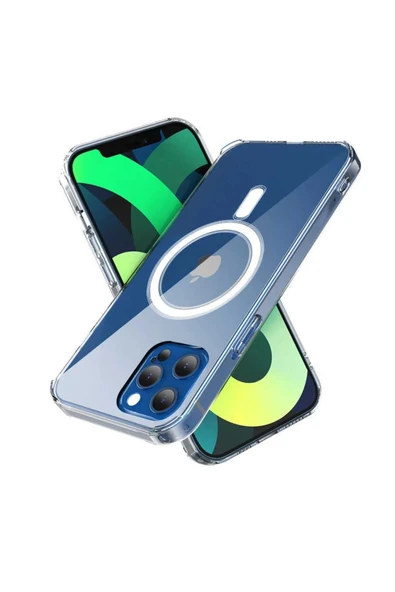 Iphone 14 Kılıf Kamera Lens Korumalı Magsafe Destekli Şeffaf Darbe Emici Sert Kapak - 7