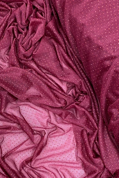 Yağmur Damlası Simli Abiye Elbise Şallık Tül Kumaş Bordo 23 - 2