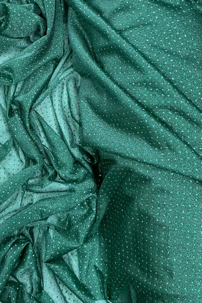 Yağmur Damlası Simli Abiye Elbise Şallık Tül Kumaş Zümrüt Yeşili 41-k - 2