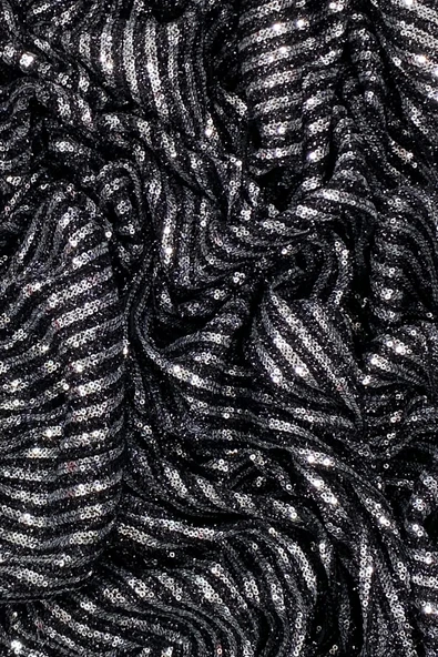 Sakallı Çizgili Pullu Kumaş  Pullu Payet Kumaş Abiye Nişan Düğün Siyah - 2