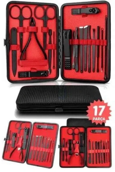 17 Parça El Ayak Bakım Seti Tırnak Temizleme Manikür Pedikür Cımbız Törpü Tırnak Makası - Resim 3