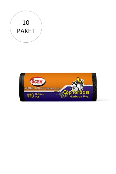 Endüstriyel Battal Boy Çöp Torbası 72 X 95 Cm 10 Lu Rulo X 20 Paket = 200 Adet (siyah)