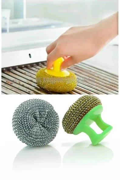 Tutacaklı Paslanmaz Çelik Top Bulaşık Ovma Teli Bulaşık Temizleme Fırçası Yıkama Süngeri - 3