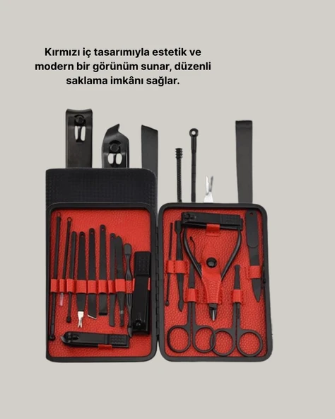 El ve Ayak Bakım Seti 17 Parça Taşınabilir Deri Çantalı Manikür Seti - Resim 4