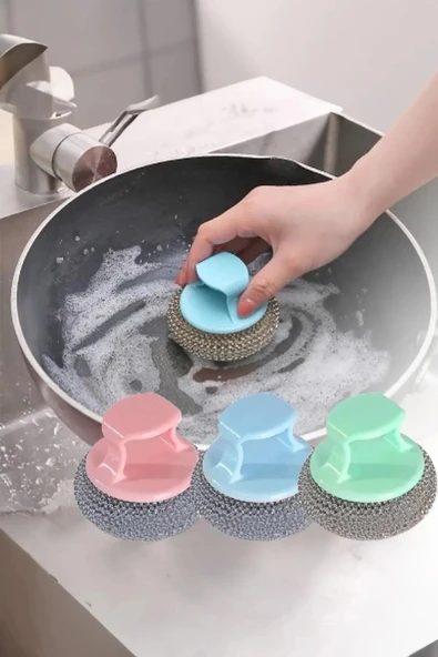 Tutacaklı Paslanmaz Çelik Top Bulaşık Ovma Teli Bulaşık Temizleme Fırçası Yıkama Süngeri - 2