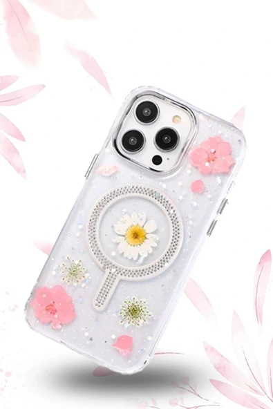 iPhone 15 Flower Magsafe Kapak - Pembe - 3